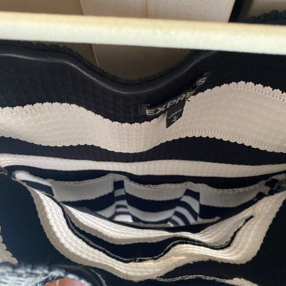 Express Black White Striped Bandage Scuba A Line Mini Dress Fit & Flare M - Picture 7 of 10